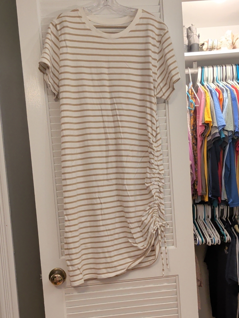 Universal Thread Cream and Tan Striped Midi Dress